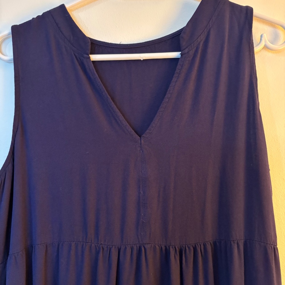 Shein navy sleeveless tiered dress boho hippy bohemian maxi womens sz S travel